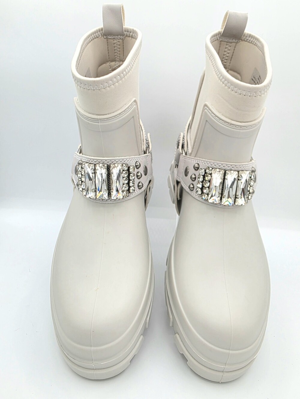 Karl Lagerfeld Maeva Rubber Ankle Boots Crystal Strap Lug Sole 6M